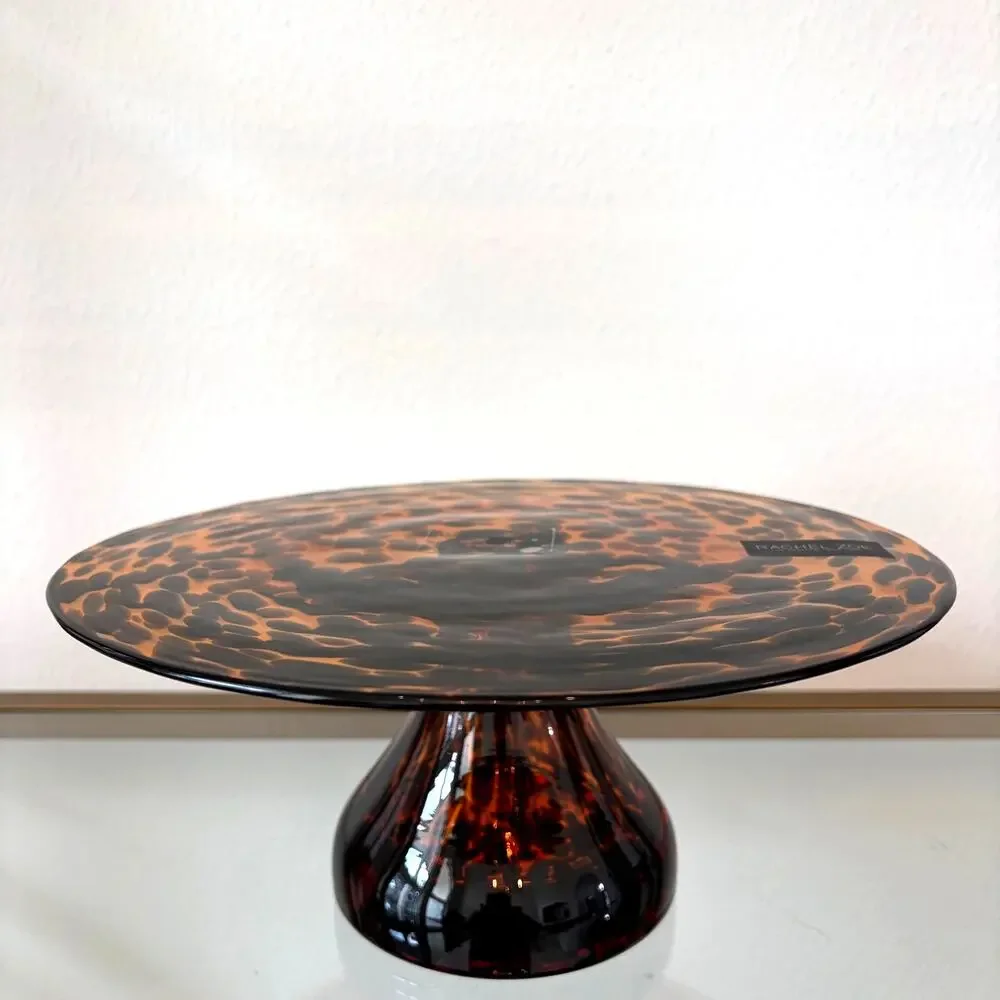 Rachel Zoe Tortoise Glass Footed Cake Stand 10in NEW